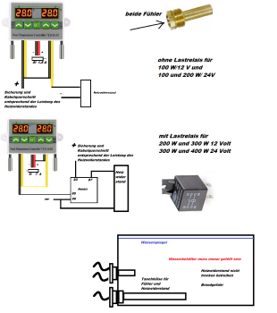 Regel und Sicherheitsthermostat für Heizstab 100 Watt un d 200 Watt / 24 Volt
